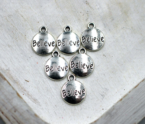 Believe Charm, 14mm x 11mm, Mixed Metal, Sold As 5 Pieces.